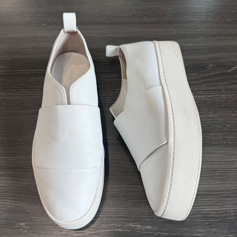 Vince Warren Women 9 M EU 39 White Leather Platform Slip On Sneakers Athleisure
